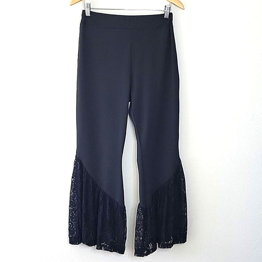YVETTE Black Legging Lace Bell Bottom Flair Pull On Pant size L Stretchy Witchy